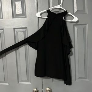Black silky blouse. Long sleeve open shoulder